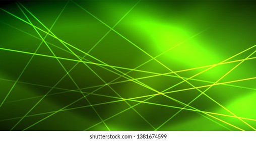 Neon glowing wave, magic energy and light motion background. Vector wallpaper template