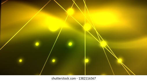 Neon glowing wave, magic energy and light motion background. Vector wallpaper template