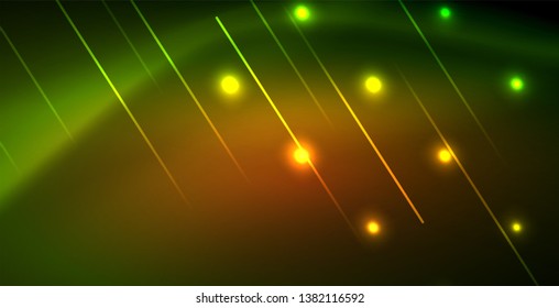 Neon glowing wave, magic energy and light motion background. Vector wallpaper template