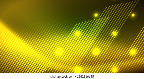 Neon glowing wave, magic energy and light motion background. Vector wallpaper template