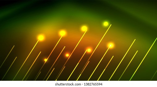 Neon glowing wave, magic energy and light motion background. Vector wallpaper template