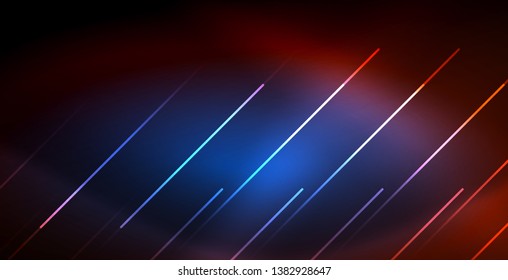 Neon glowing wave, magic energy and light motion background. Vector wallpaper template