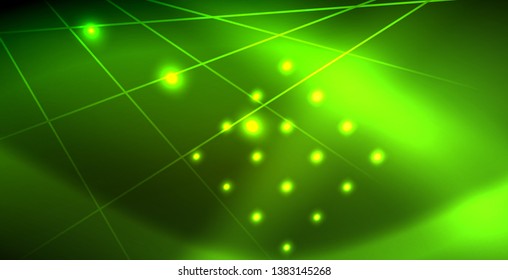 Neon glowing wave, magic energy and light motion background. Vector wallpaper template