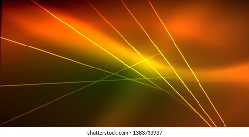 Neon glowing wave, magic energy and light motion background. Vector wallpaper template