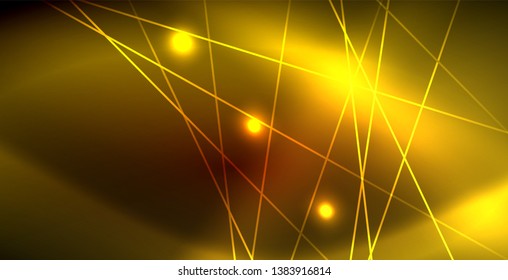 Neon glowing wave, magic energy and light motion background. Vector wallpaper template