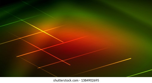 Neon glowing wave, magic energy and light motion background. Vector wallpaper template