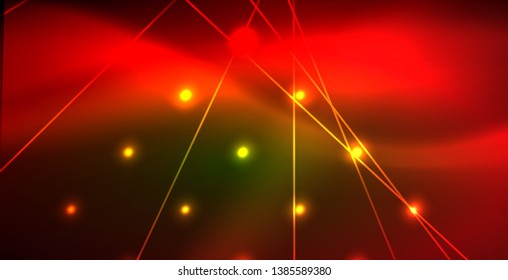 Neon glowing wave, magic energy and light motion background. Vector wallpaper template
