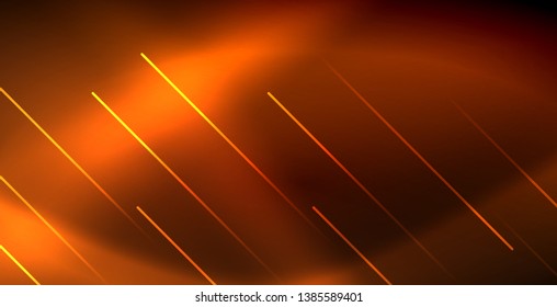 Neon glowing wave, magic energy and light motion background. Vector wallpaper template