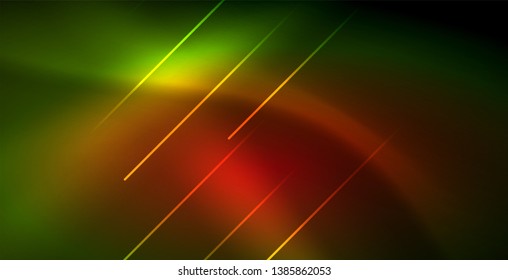 Onda brilhante de néon, energia mágica e fundo de movimento de luz. Modelo de papel de parede de vetor