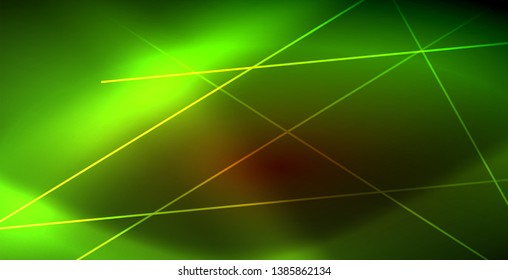 Neon glowing wave, magic energy and light motion background. Vector wallpaper template