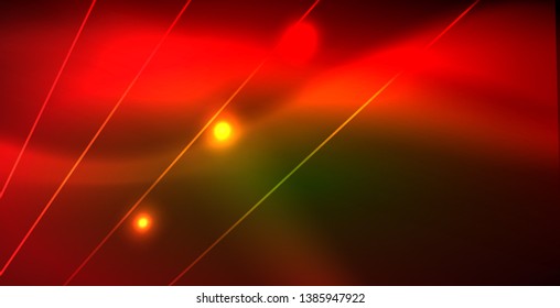 Neon glowing wave, magic energy and light motion background. Vector wallpaper template