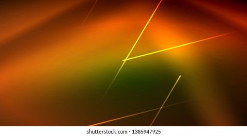 Neon glowing wave, magic energy and light motion background. Vector wallpaper template