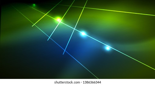 Neon glowing wave, magic energy and light motion background. Vector wallpaper template