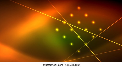 Neon glowing wave, magic energy and light motion background. Vector wallpaper template