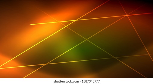 Neon glowing wave, magic energy and light motion background. Vector wallpaper template