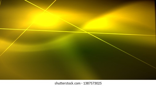 Neon glowing wave, magic energy and light motion background. Vector wallpaper template