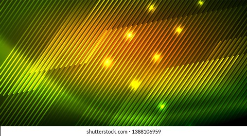 Neon glowing wave, magic energy and light motion background. Vector wallpaper template