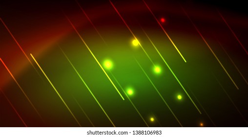 Neon glowing wave, magic energy and light motion background. Vector wallpaper template