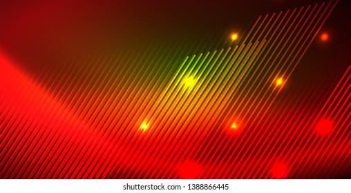 Neonleuchtende Welle, magische Energie und heller Hintergrund. Vektorhintergrundvorlage