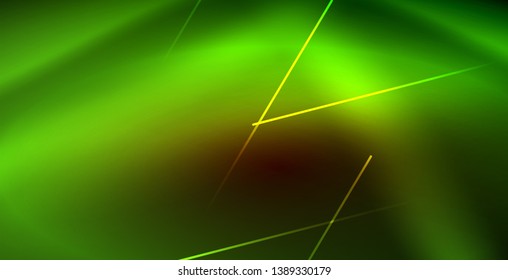 Neon glowing wave, magic energy and light motion background. Vector wallpaper template