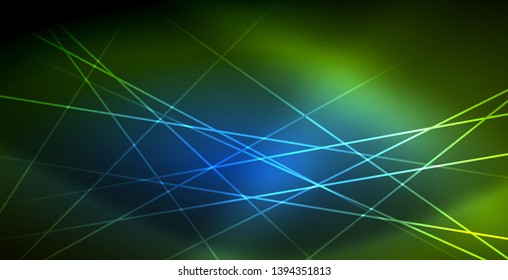 Neon glowing wave, magic energy and light motion background. Vector wallpaper template