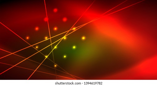 Neon glowing wave, magic energy and light motion background. Vector wallpaper template