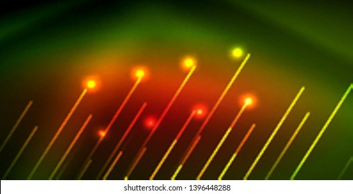Neon glowing wave, magic energy and light motion background. Vector wallpaper template