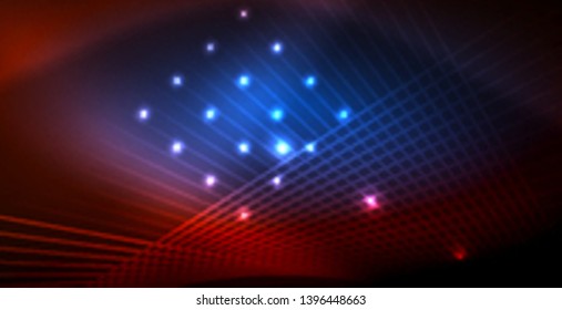 Neon glowing wave, magic energy and light motion background. Vector wallpaper template