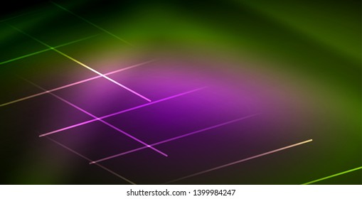 Neon glowing wave, magic energy and light motion background. Vector wallpaper template