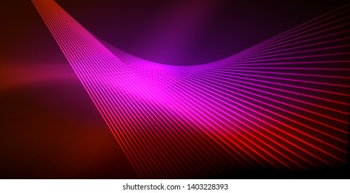 Neon glowing wave, magic energy and light motion background. Vector wallpaper template