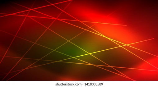 Neon glowing wave, magic energy and light motion background. Vector wallpaper template