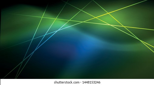 Neon glowing wave, magic energy and light motion background. Vector wallpaper template