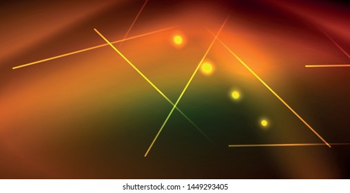 Neon glowing wave, magic energy and light motion background. Vector wallpaper template