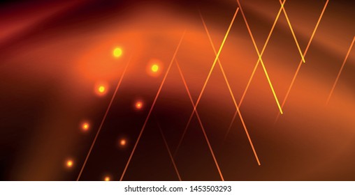 Neon glowing wave, magic energy and light motion background. Vector wallpaper template
