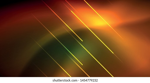 Neon glowing wave, magic energy and light motion background. Vector wallpaper template