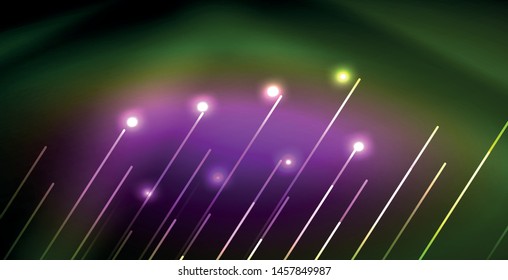 Neon glowing wave, magic energy and light motion background. Vector wallpaper template