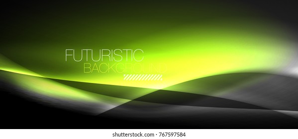 Neon glowing wave, magic energy and light motion background. Vector wallpaper template