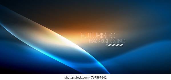 Neon glowing wave, magic energy and light motion background. Vector wallpaper template