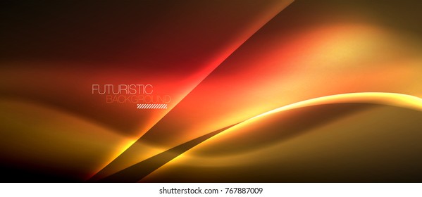 Neon glowing wave, magic energy and light motion background. Vector wallpaper template