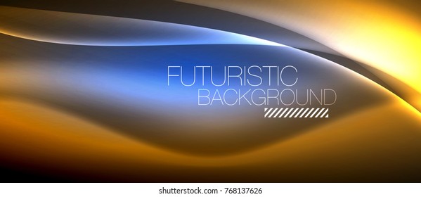 Neon glowing wave, magic energy and light motion background. Vector wallpaper template