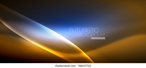 Neon glowing wave, magic energy and light motion background. Vector wallpaper template