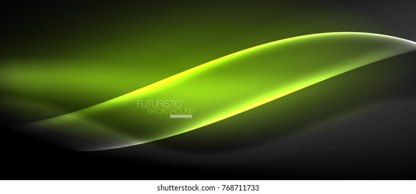 Neon glowing wave, magic energy and light motion background. Vector wallpaper template