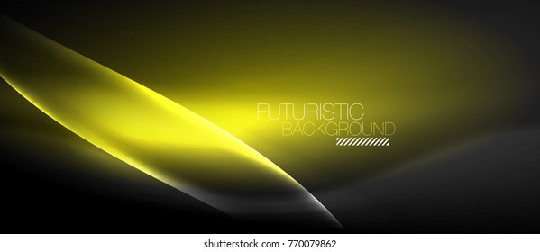 Neon glowing wave, magic energy and light motion background. Vector wallpaper template