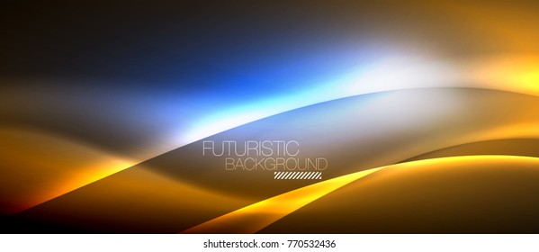 Neon glowing wave, magic energy and light motion background. Vector wallpaper template
