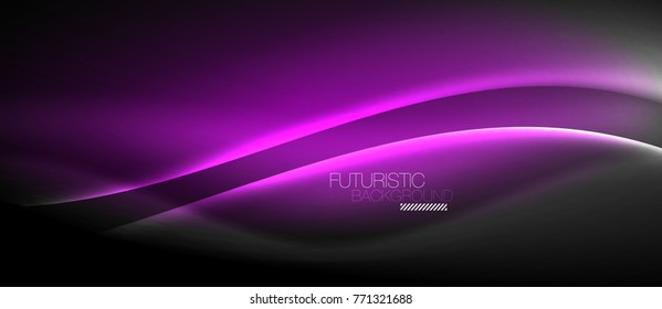 Neon glowing wave, magic energy and light motion background. Vector wallpaper template