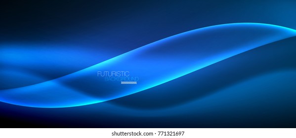 Neon glowing wave, magic energy and light motion background. Vector wallpaper template