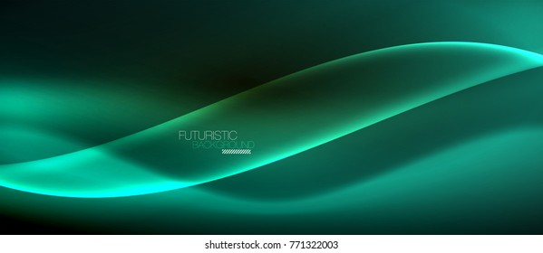 Neon glowing wave, magic energy and light motion background. Vector wallpaper template