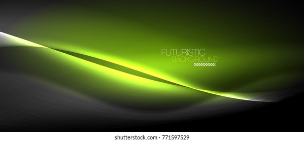 Neon glowing wave, magic energy and light motion background. Vector wallpaper template