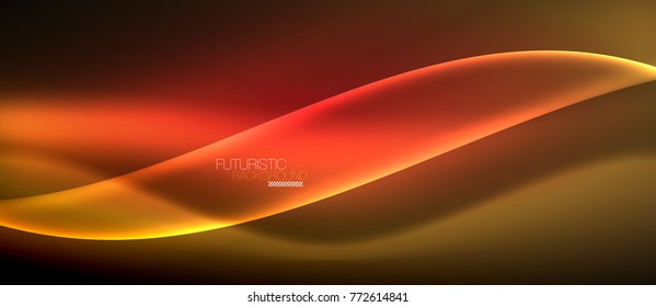 Neon glowing wave, magic energy and light motion background. Vector wallpaper template