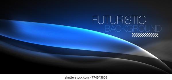 Neon glowing wave, magic energy and light motion background. Vector wallpaper template
